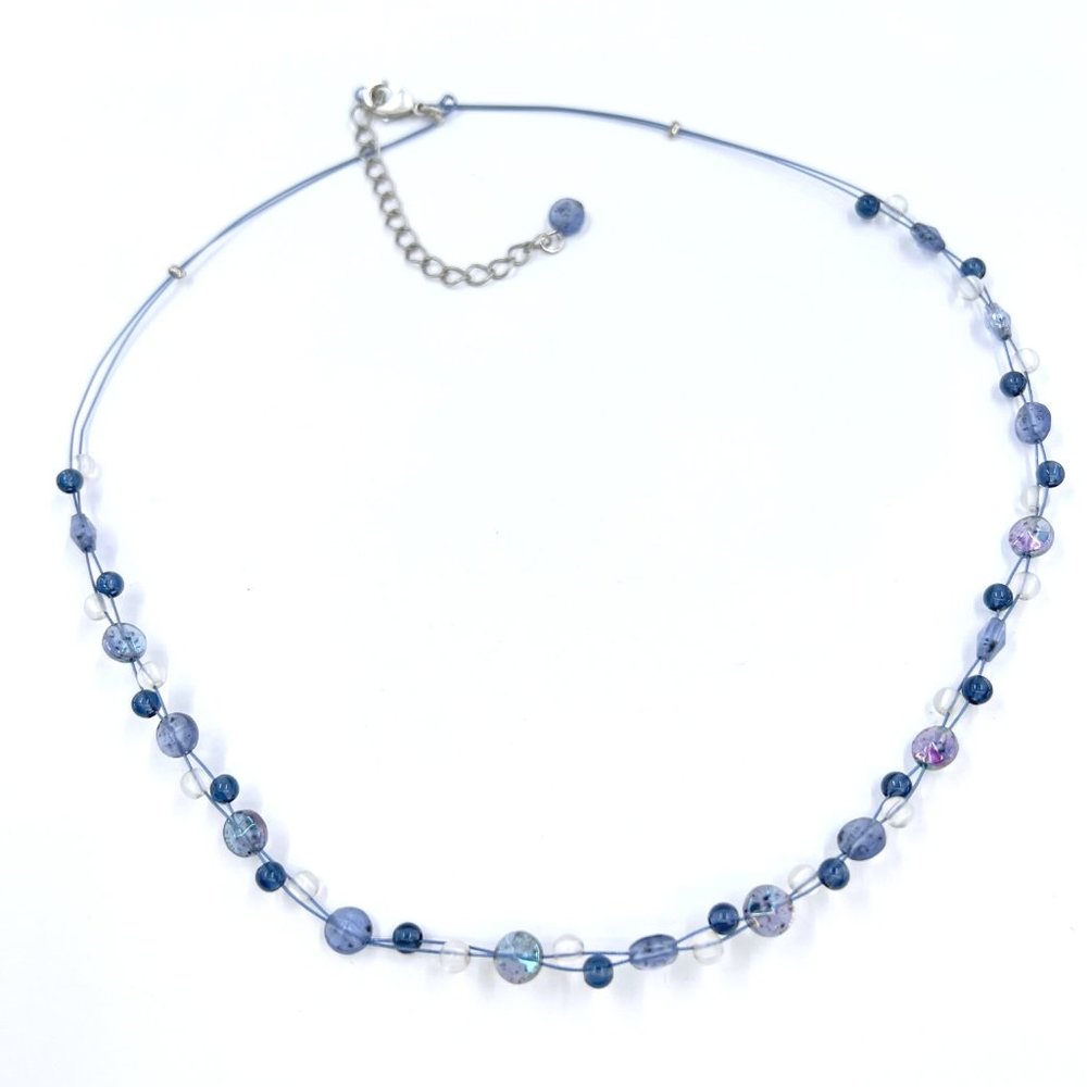 NWOT - Light Blue Beaded Woven Two Strand Blue Wire 18” Silver Tone Necklace
